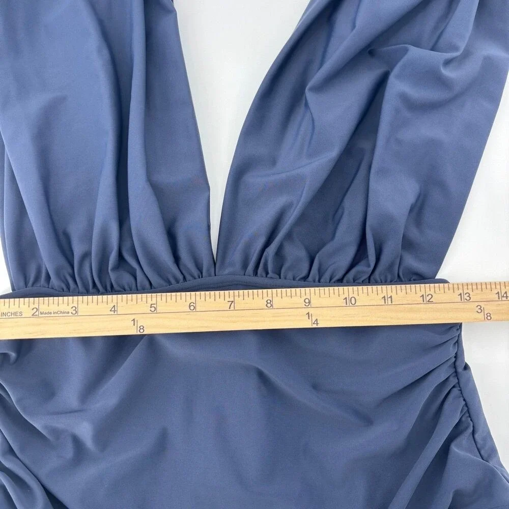 Cupshe One Piece Swimsuit Navy Blue Women Large V-Neck Ruched CAA12L4M001UU